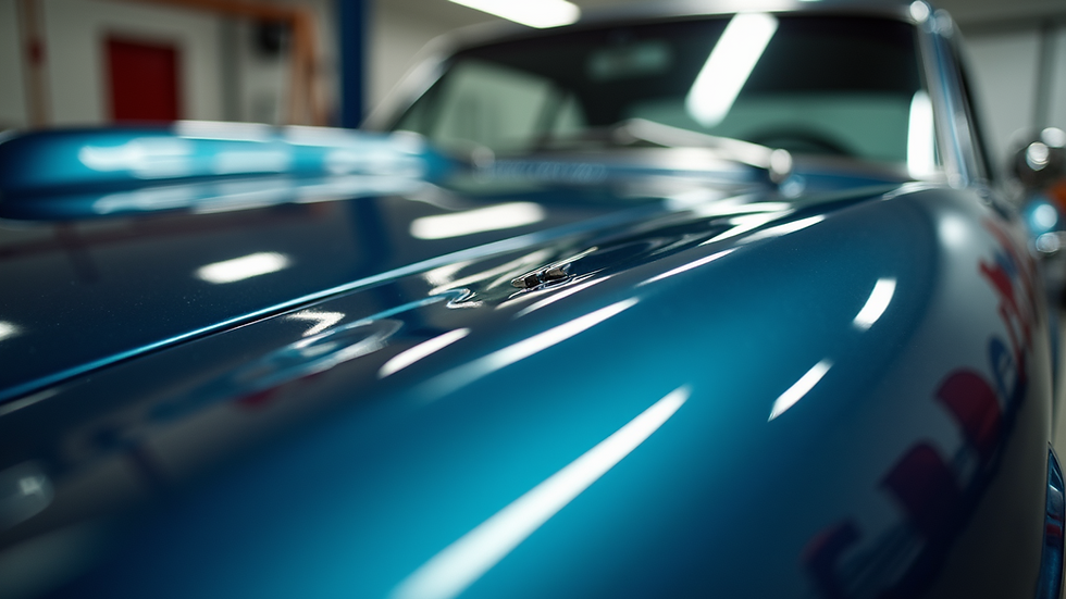 Close-up view of a shiny car hood after detailing
