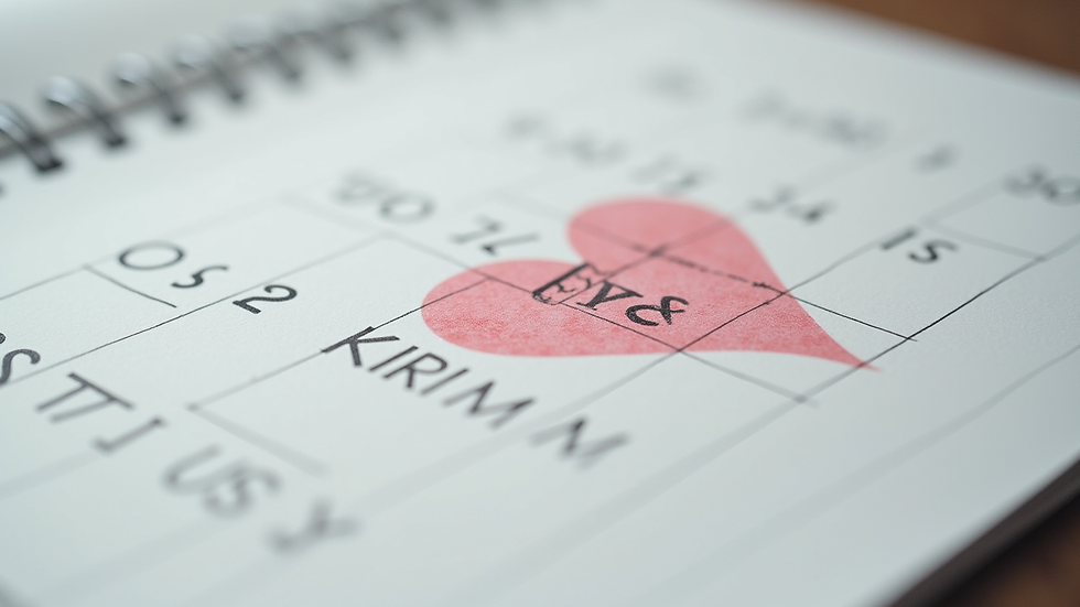 Close-up view of a calendar with a heart-shaped mark on a date