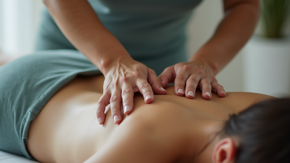 Close-up view of a therapist performing myofascial release on a client's back