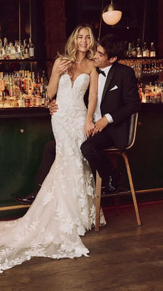 Maggie Sottero mermaid wedding dress with illusion back, sparkle tulle, and intricate train, available at Senoia Bridal