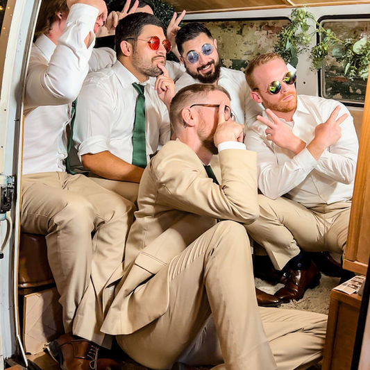 Groomsmen in the photo bus