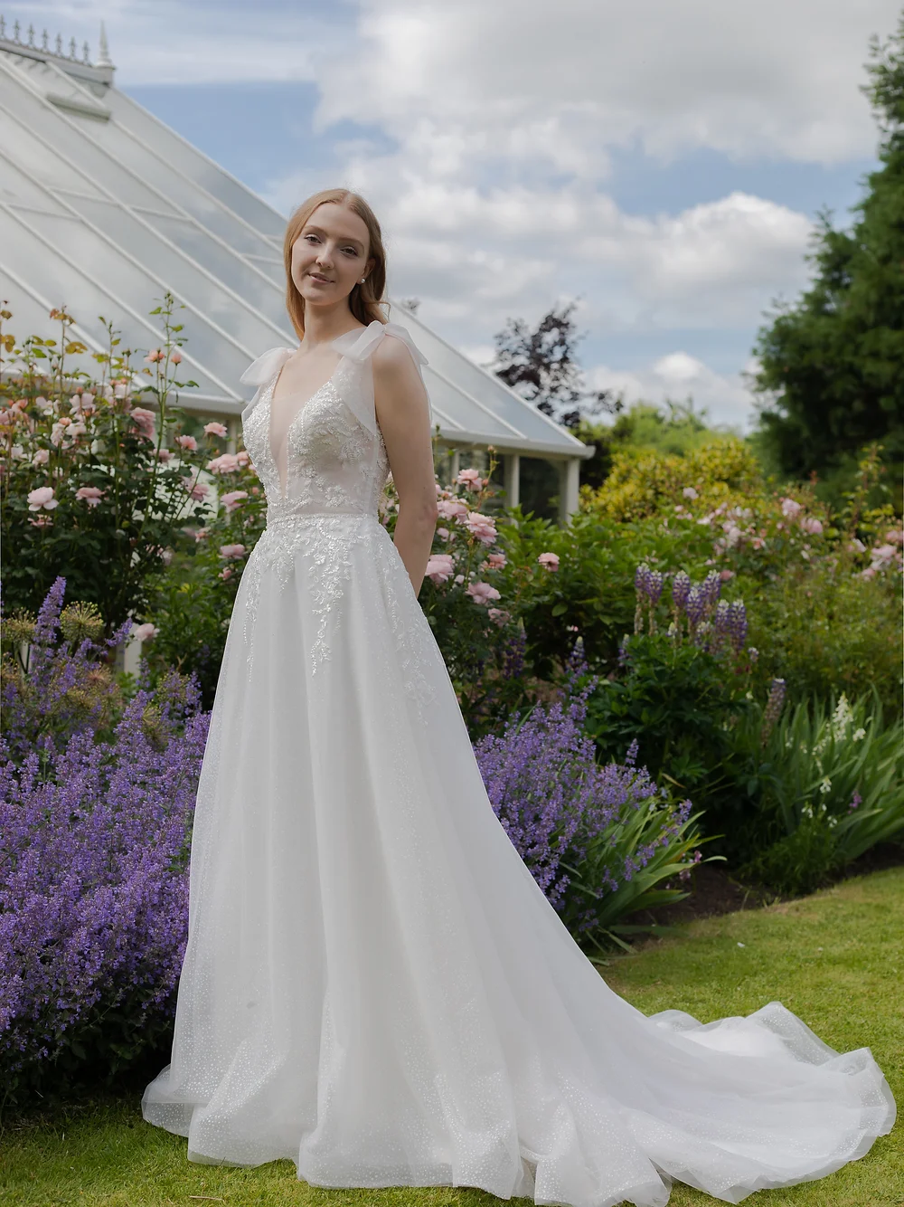 Delicate a line wedding dress with bow straps
