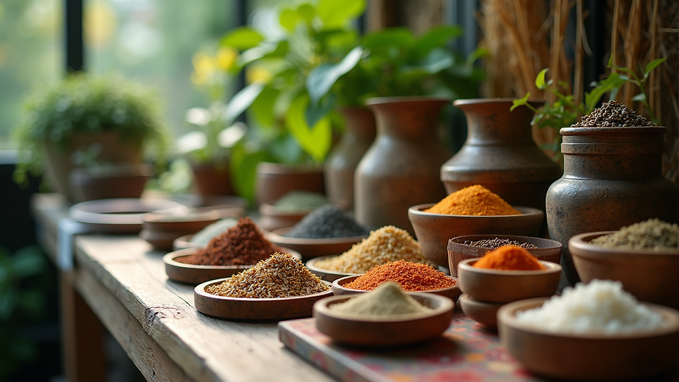 Eye-level view of a traditional herbal medicine display