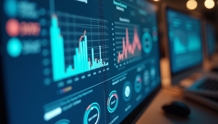 Close-up view of a digital dashboard showing AI-generated project insights and charts