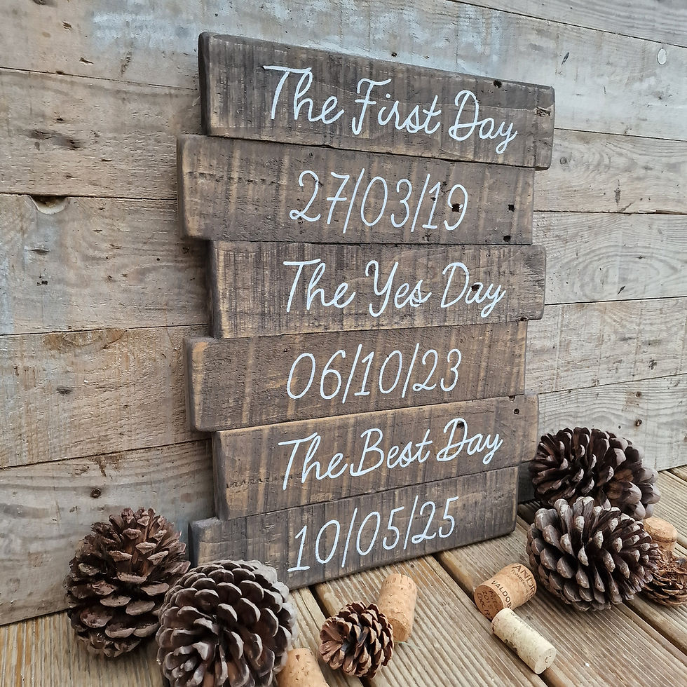 Thumbnail: Rustic Wooden pallet signage board hand painted with white acrylic personalised dates