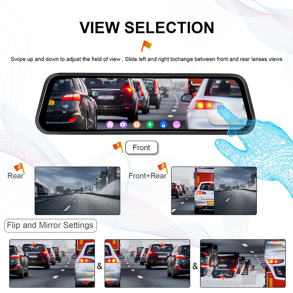 Thumbnail: Podofo 9.66 Inch 4K Car Dual Lens WiFi Touch HD Rearview Mirror Dash Cam, Vehicl
