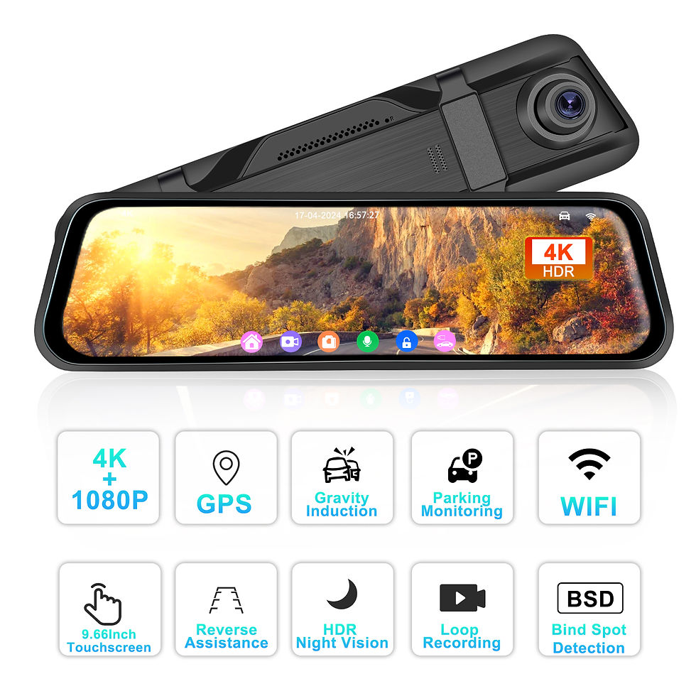Thumbnail: Podofo 9.66 Inch 4K Car Dual Lens WiFi Touch HD Rearview Mirror Dash Cam, Vehicl