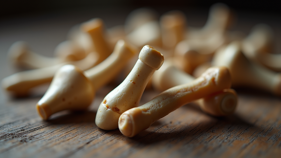 Close-up view of traditional sangoma bones used for divination