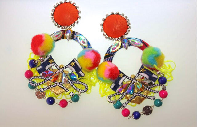 RAINBOW POMPOM HOOP EARRINGS