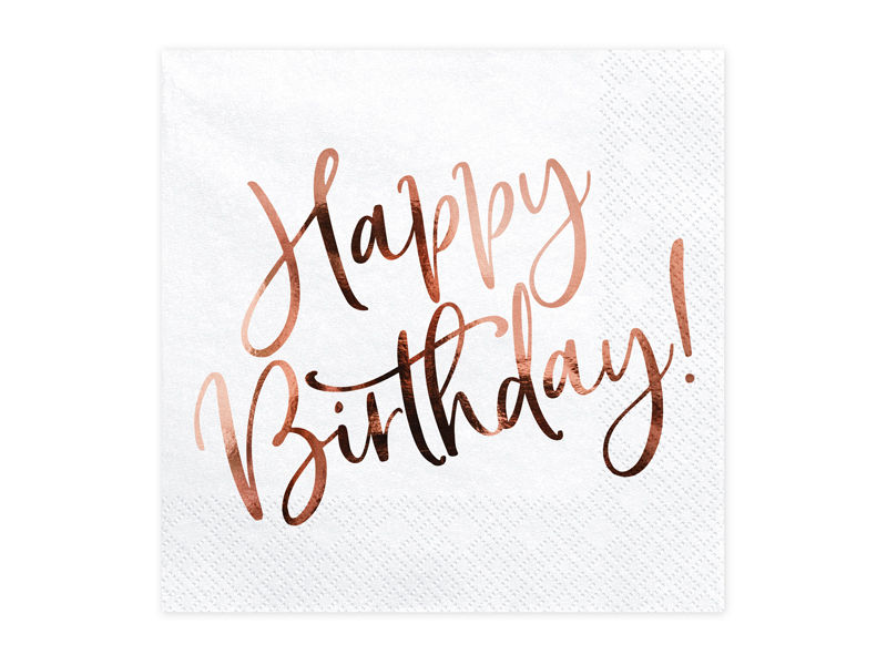 Serviettes de table Happy Birthday, blanches, 33x33cm