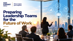 Leadership team preparing for the future of work through collaboration, technology and strategic thinking