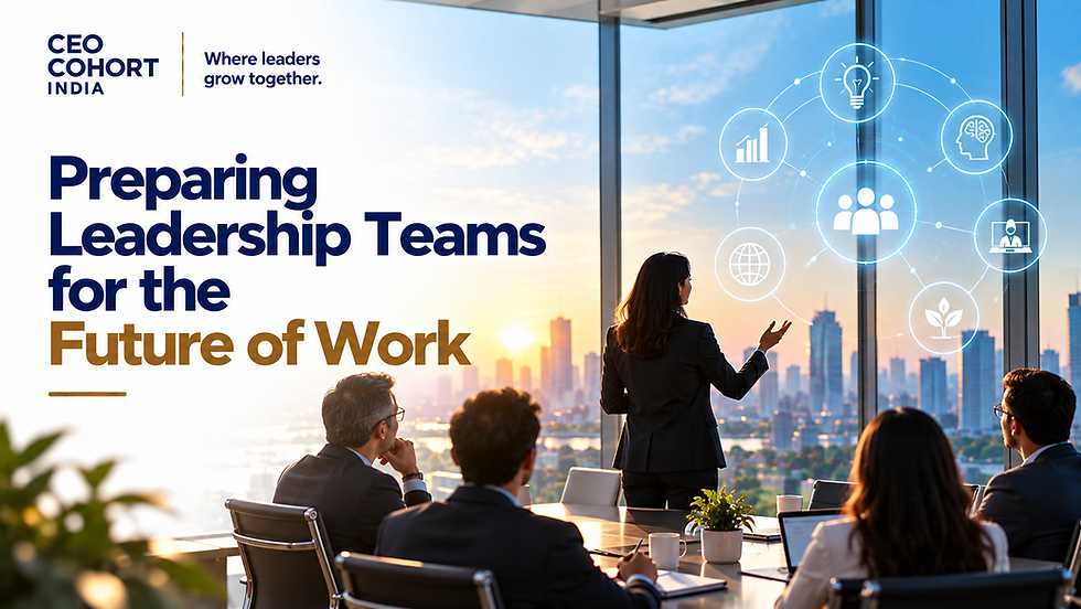 Leadership team preparing for the future of work through collaboration, technology and strategic thinking