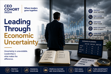 CEO leading a leadership team through economic uncertainty and changing business conditions