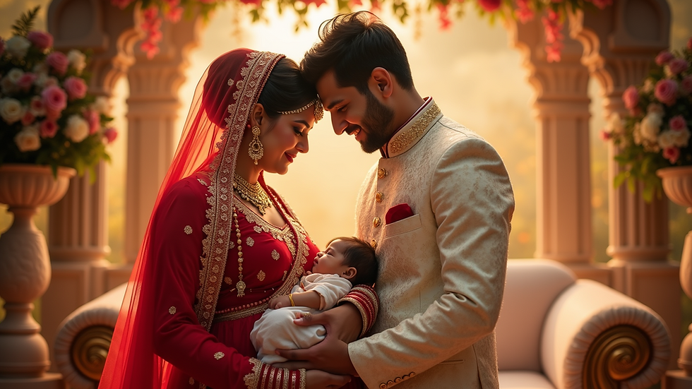 Eye-level view of mother holding newborn baby during maternity shoot
