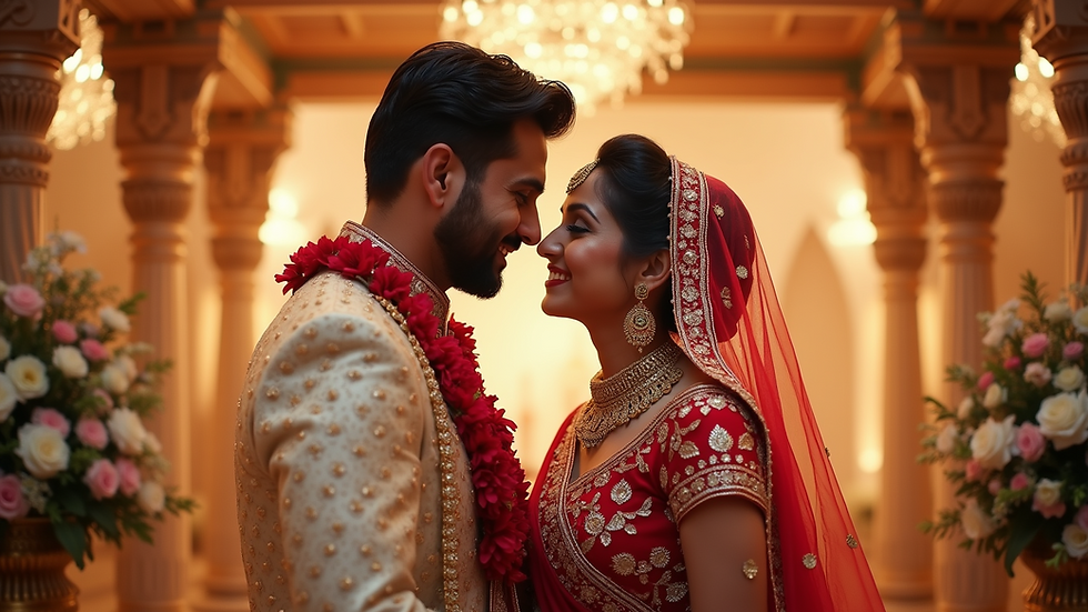 Eye-level view of a bride and groom sharing a candid moment during their wedding ceremony