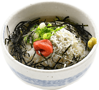 飯・〆:釜揚げしらすと梅の茶漬け:出汁が自慢。しらすと梅のお茶漬け.png