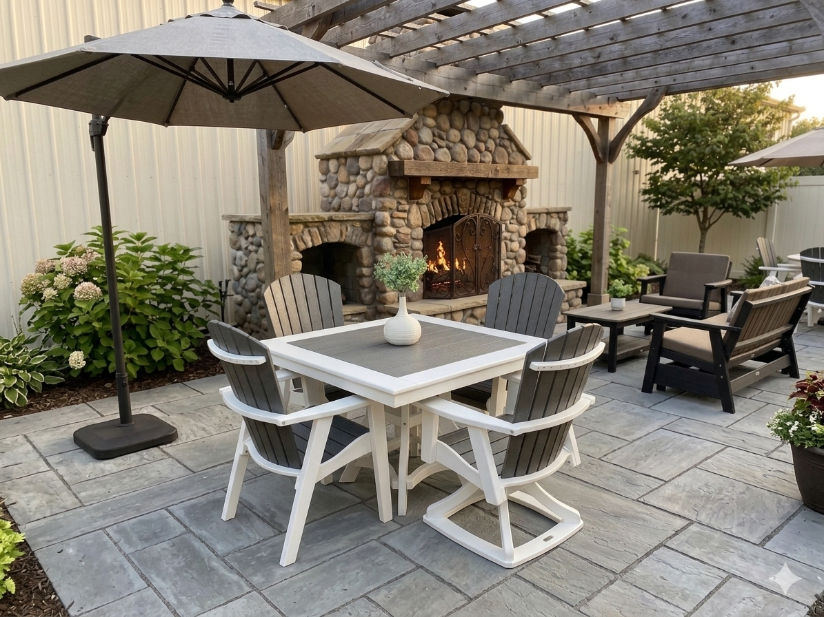 Janelle Dining Set (Dark Gray on White)