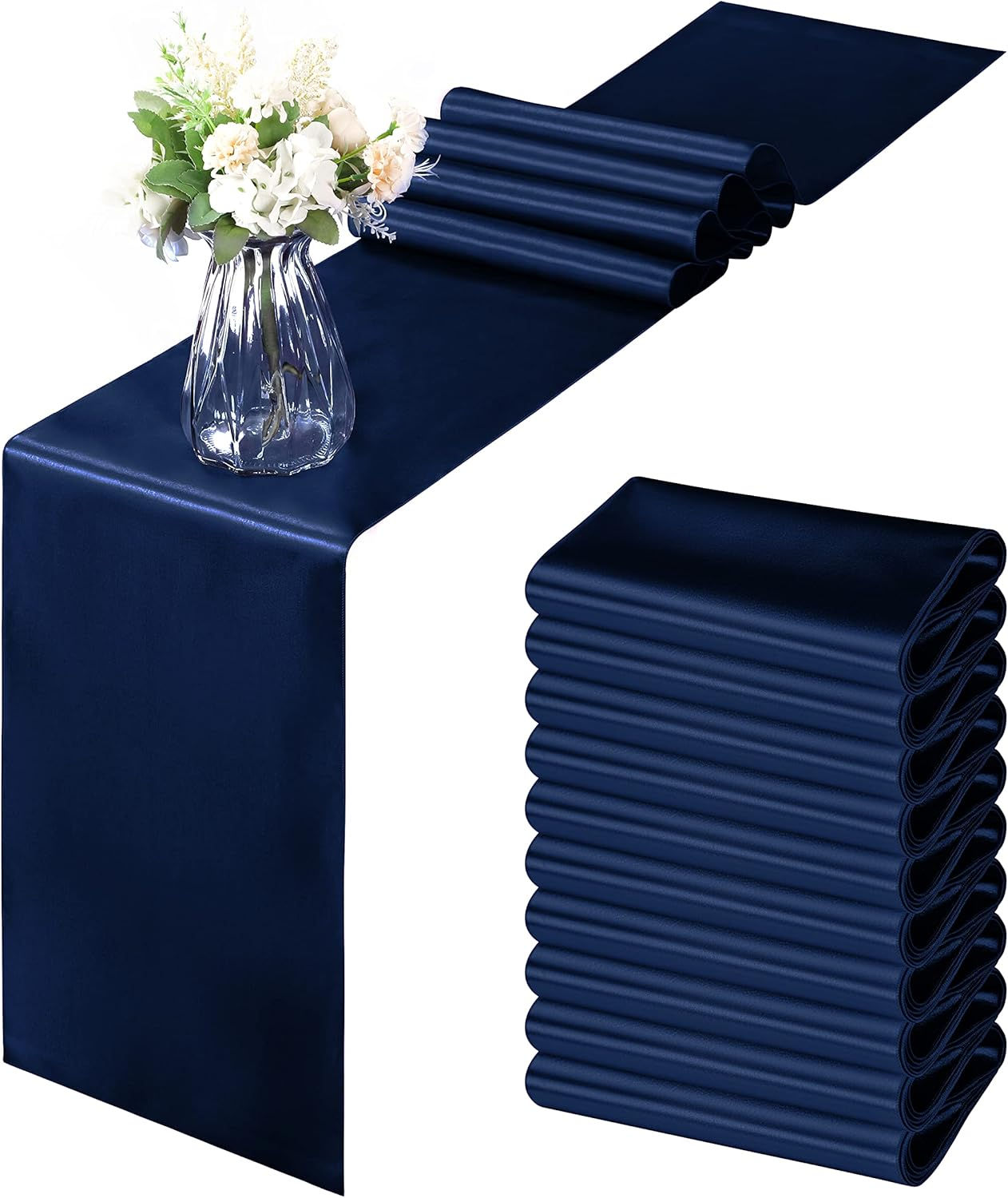 Chemin de table en satin bleu marine
