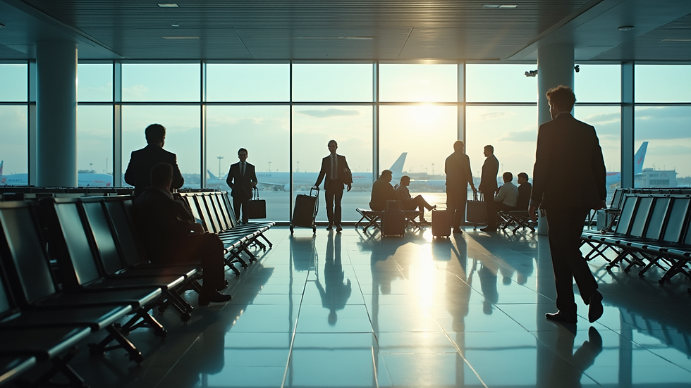 High angle view of a busy airport terminal