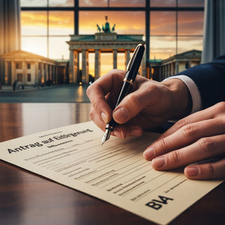 Detalhe de assinatura de documentos para processo de nacionalidade alemã.