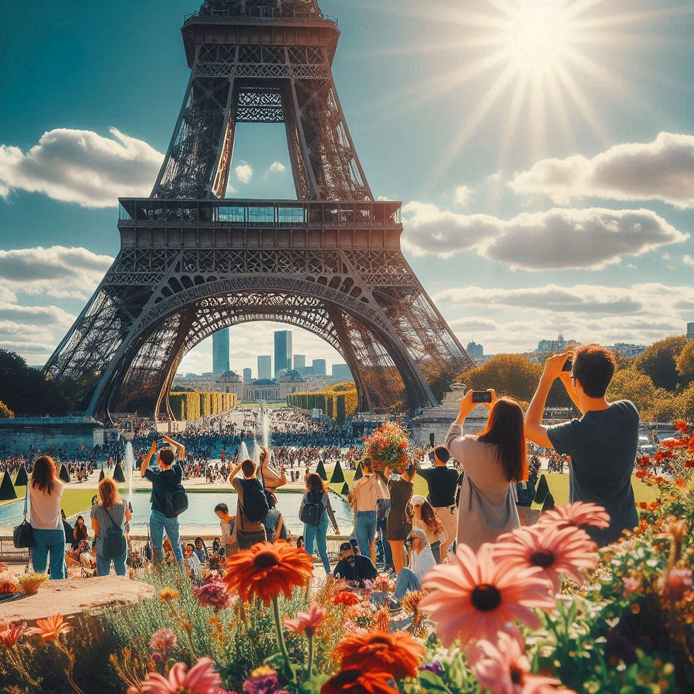 Turistas tirando foto da torre eifel