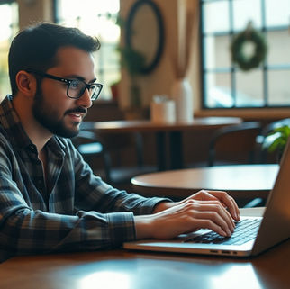 Nômade digital trabalhando em café