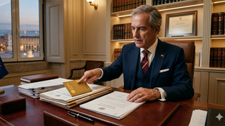 Consultor jurídico da Alpha Cidadania analisando processo de nacionalidade portuguesa 2026 sobre mesa clássica.