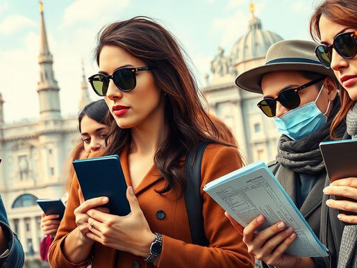Pessoas diversas segurando passaportes e documentos, com monumentos famosos da Europa ao fundo, representando a cidadania europeia.