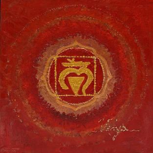 original painting, chakras, root chakra, life-force, security, safety, stability, energy centers, spiritual art, symbolism