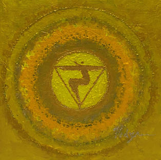 original painting, chakras, solar plexus chakra, self-esteem, will power, transformation, energy centers, spiritual art, symbolism
