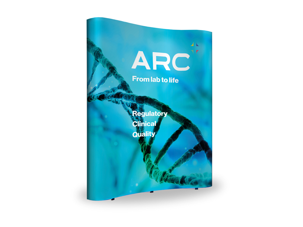 front view of curved pop up exhibition stand