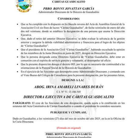 Nueva Directora Ejecutiva de Cáritas Diocesana