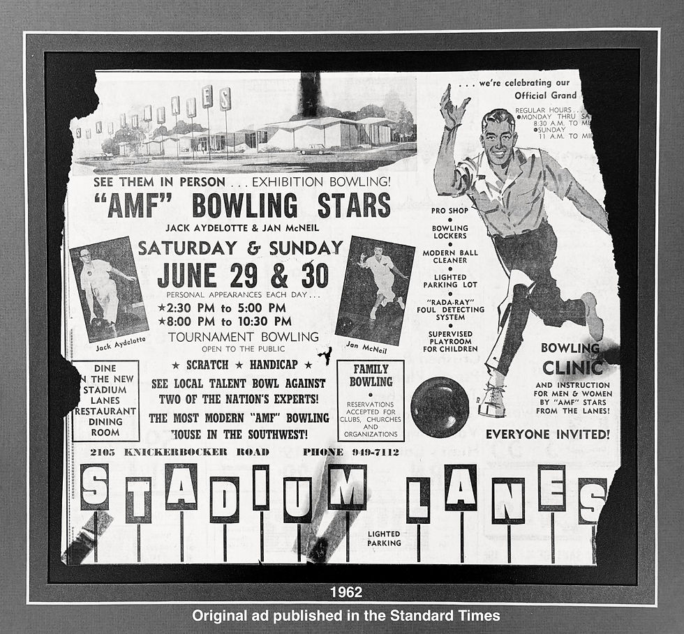 Stadium Lanes 1962 Ad