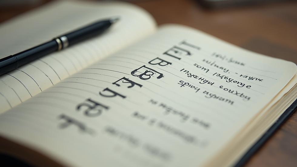Close-up view of a notebook with Hindi vocabulary and notes