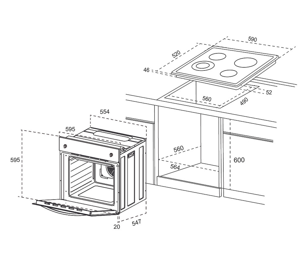 Thumbnail: 60cm 7 Function Oven and Ceran Hob Combi Set