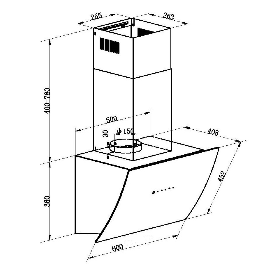 Thumbnail: 60cm Black Glass Extractor With Motorised Door When Switched On (ONL-60-E12)