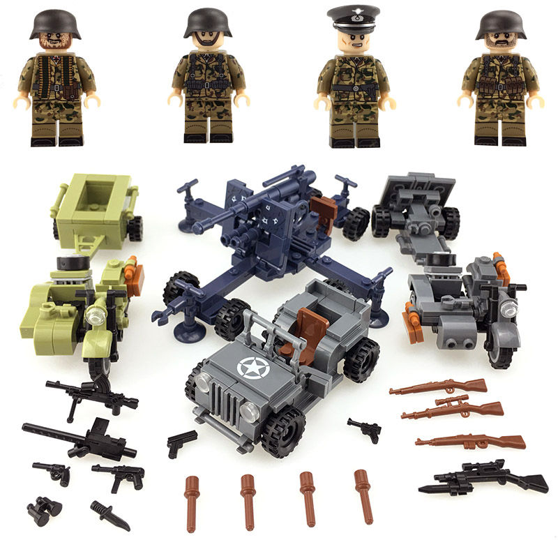Thumbnail: Jeep, Flak, motorcycles and german soldiers minifigures