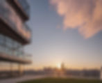 a portion of a midrise building during sunrise in jersey city modern with more sky in pho