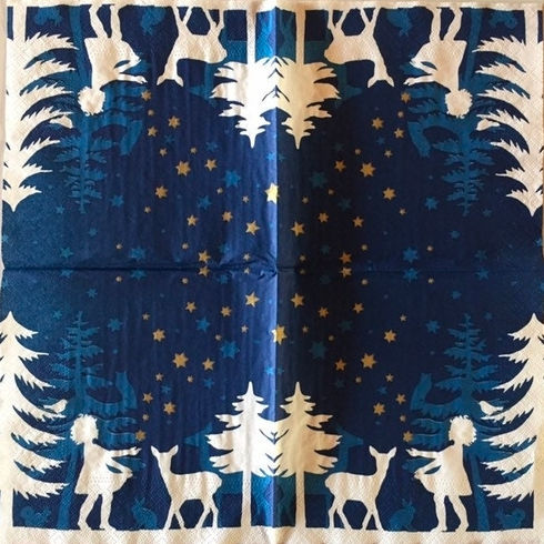 Magical Winter lunch napkin with deer and forest scene