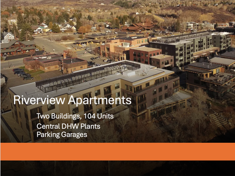 Riverview Apartments with two buildings and 104 units.