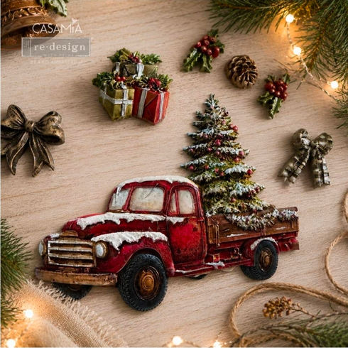 Red Christmas delivery truck mould with tree and gifts