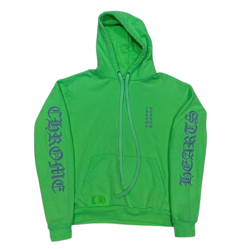 Chrome Hearts Vertical logo P.O Hoodie Neon Green Miami限定 Chrome Hearts Miami Exclusive Script Logo Neon Green Hoodie
