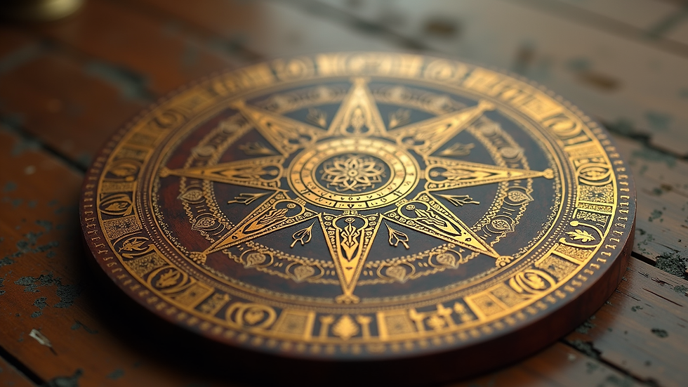 Close-up view of a traditional Vedic astrology yantra with intricate patterns