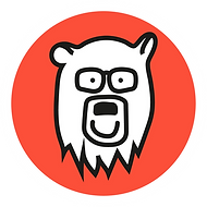 Outline cartoon drawing of a bear looking straight at you and smiling, the logo character for BEARSON copywriting