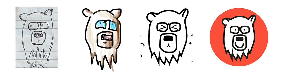 set of 4 outlines of a cartoon bear's head