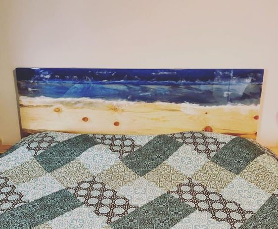 Custom blue pine and epoxy headboard