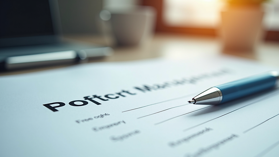 Close-up view of a property management contract and pen on a desk