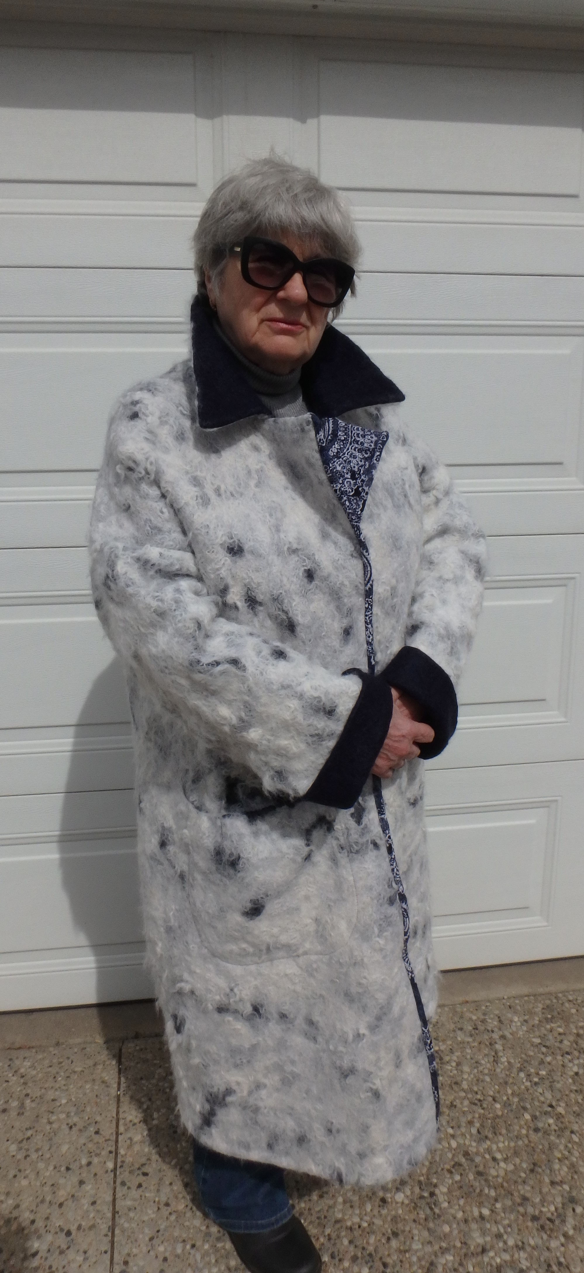 Hand felted ladies white alpaca coat