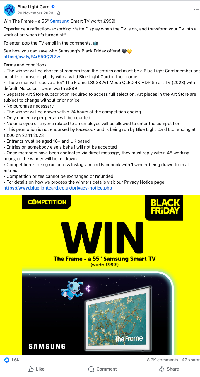 A Blue Light Card Black Friday competition in all of its glory. Those T&Cs were long but legally necessary!
