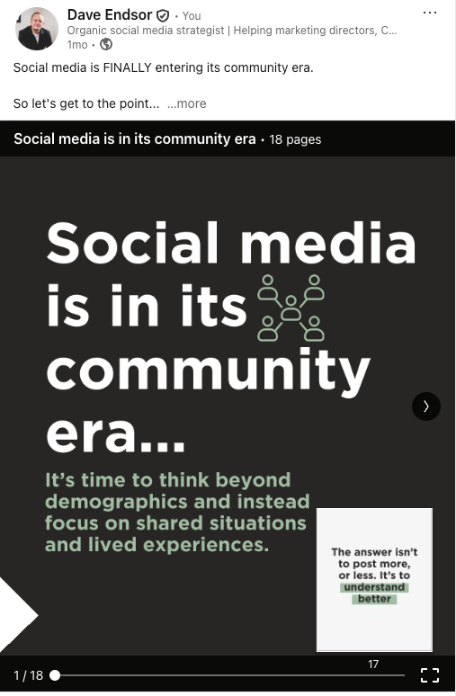 An example of a PDF/document carousel post on LinkedIn.